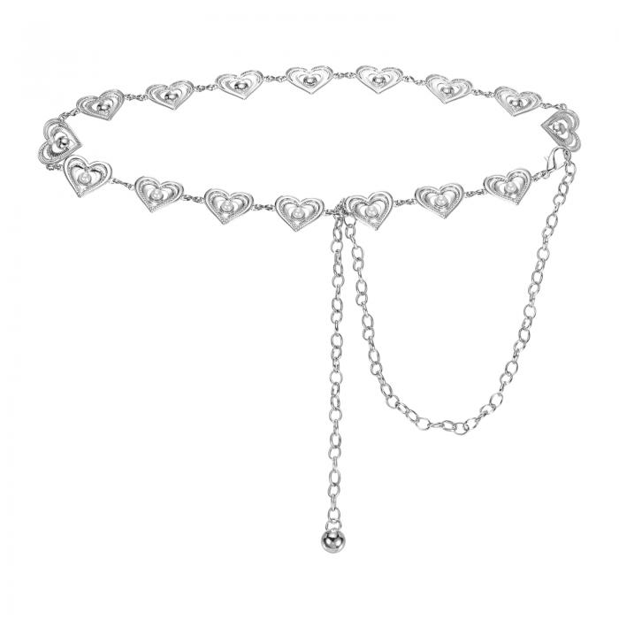 uxcell ウェスタンメタルコンチョチェーンベルト ウエストベルト女性用ドレスジーンズカントリーコンサート衣装 シルバーパールハート