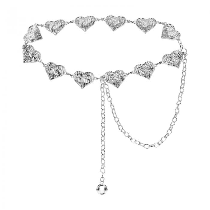 uxcell ウェスタンメタルコンチョチェーンベルト 女性用ドレスジーンズカントリーコンサート衣装用チェーンウエストベルト シルバーソリッドハート