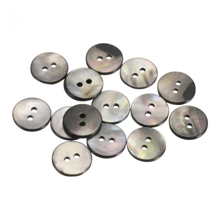 uxcell 15個の天然貝ボタン、2穴12.5mmフラット真珠ボタン、シャツ、コート、スーツ、ジャケット、ジーンズ、スカート、DIY裁縫クラフト用、黒/シルバー