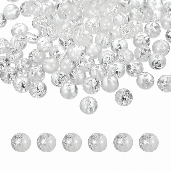 uxcell 宝石作り用100個10mm割れ目ガラスビーズ 水晶ガラスラウンドスペーサービーズ DIYクラフトイヤリングネックレスブレスレット宝石用のバルクローズビーズ ホワイト