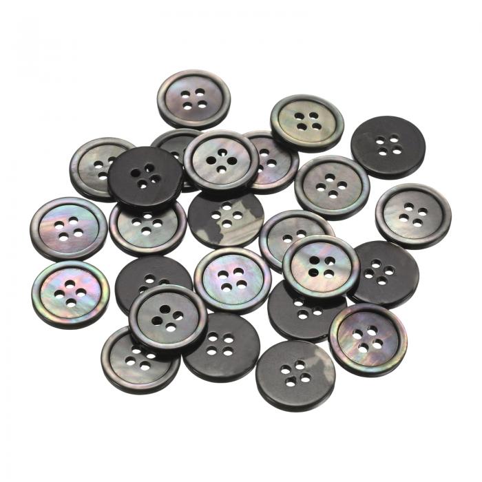 uxcell 25個入り天然貝ボタン、4穴15mmマザーオブパールボタン、シャツ、コート、スーツ、ジャケット、ジーンズ、スカート用のDIY裁縫クラフト、黒/シルバー