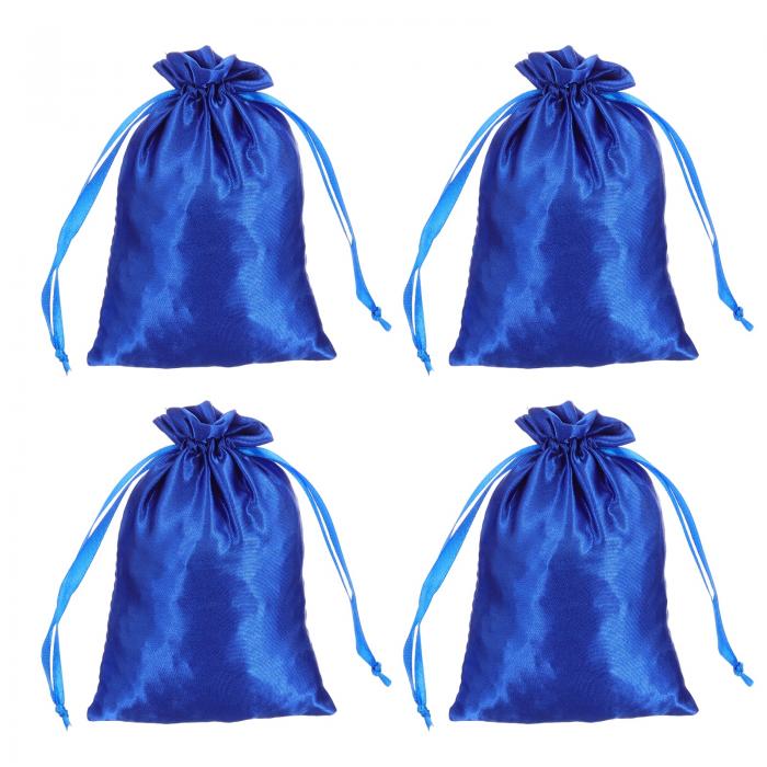 uxcell 引き締め付きサテンバッグ、4x6インチのウェディングファボーバッグミニギフトパッケージングバッグ、誕生日、クリスマス、宝石パーティー用（ダークブルー、4個入り）