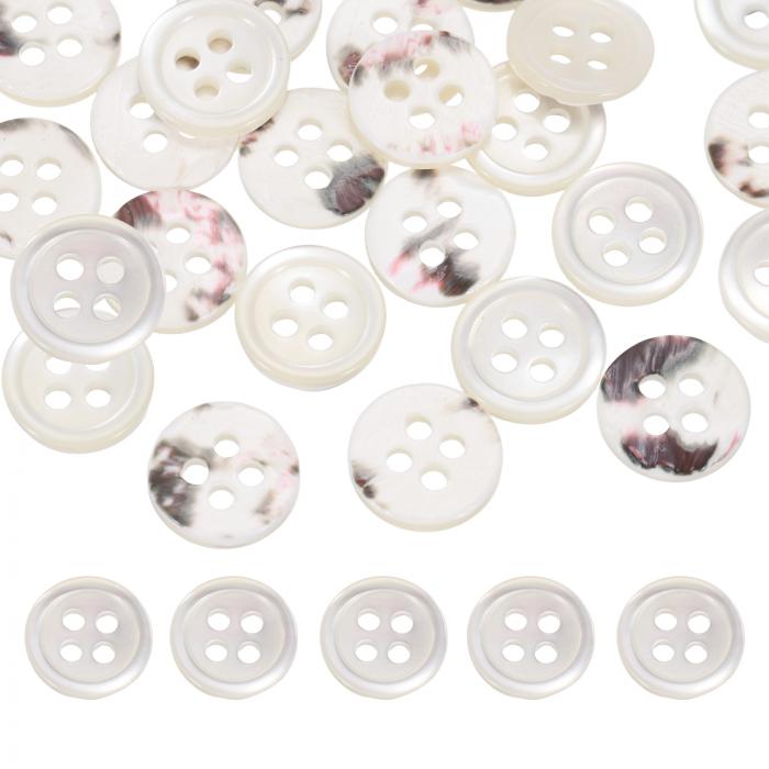 uxcell 26個の丸い天然貝ボタン、10mm 4穴真珠の母貝クラフトシーシェルボタン、衣類、シャツ、ドレス、縫製DIYクラフト製作用、輝く白色