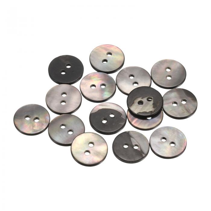 uxcell 15個の天然貝ボタン、2穴15mmフラット真珠のボタン、シャツ、コート、スーツ、ジャケット、ジーンズ、スカート、DIY裁縫クラフト用、黒/シルバー