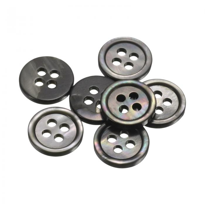 uxcell 7個の天然貝ボタン、4穴11.5mm真珠のボタン、シャツ、コート、スーツ、ジャケット、ジーンズ、スカート、DIY裁縫クラフト用、黒/シルバー
