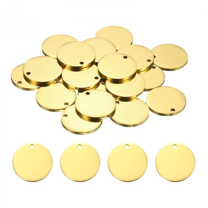 uxcell 20個の丸い空白スタンピングタグ53 mmステンレススチールサークルポリッシュ空白スタグペンダント、ブレスレットクラフトラベリングメイキング用の穴付き、金