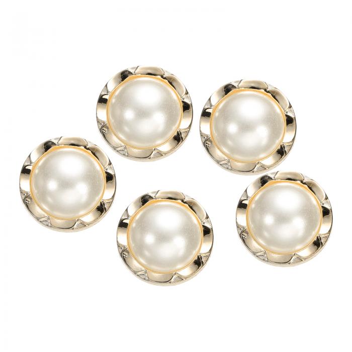 uxcell 5個 28L 金ホワイトフェイクパールボタン 18mm 直径 0.51