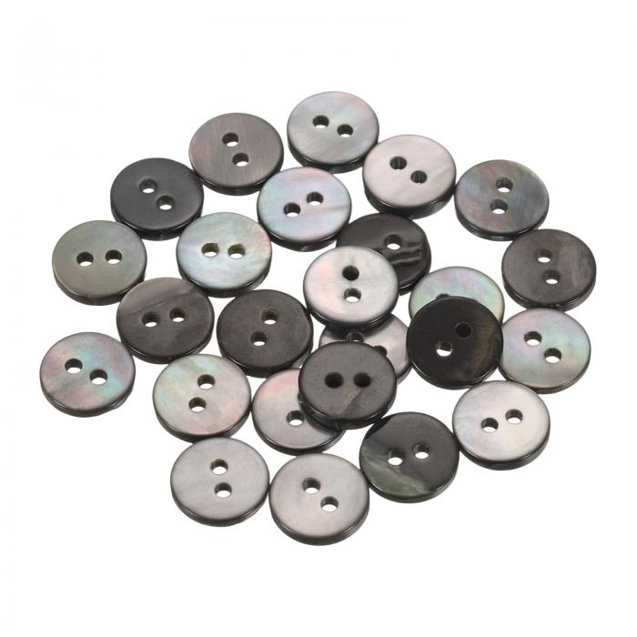 uxcell 25個の天然貝ボタン、2穴10mmフラット真珠のボタン、シャツ、コート、スーツ、ジャケット、ジーンズ、スカート、DIY裁縫クラフト用、黒/シルバー