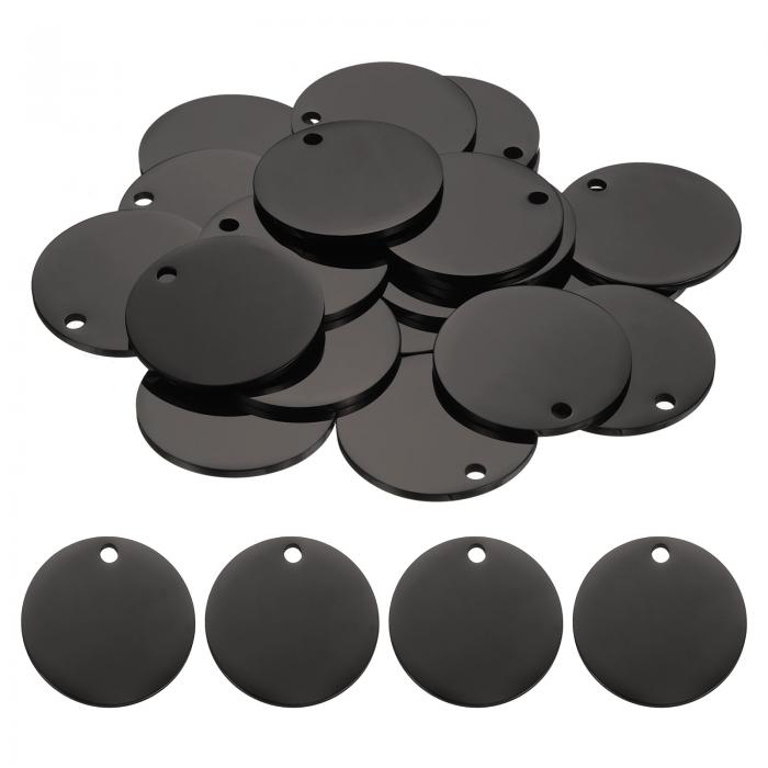 uxcell 20個の丸い空白スタンピングタグ41mmステンレススチールサークル磨き空白タグペンダント、ブレスレットクラフトラベリング作成用の穴付き、黒
