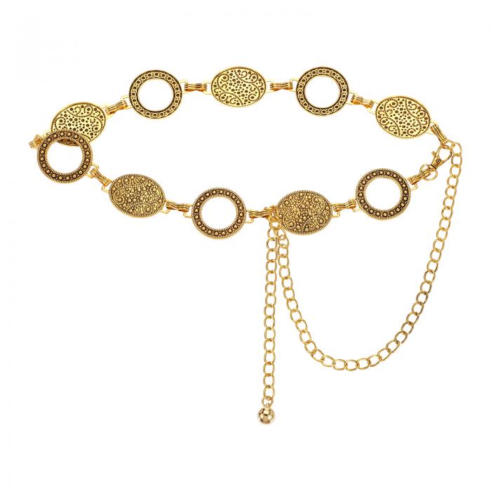 uxcell ウェスタンメタルコンチョベルト ウィメンズウエストチェーンベルト ジーンズドレスとのカントリーコンサートアウトフィット ラージオーバル 金トーン