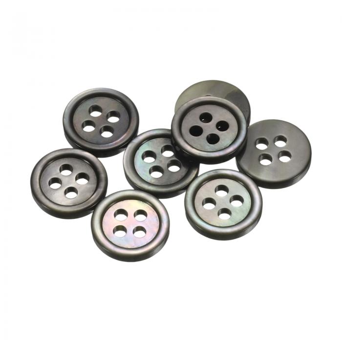 uxcell ナチュラルシェルボタン7個セット、4穴 10mm マザーオブパールボタン、シャツ、コート、スーツ、ジャケット、ジーンズ、スカート、DIY、裁縫、クラフト用、黒/シルバー