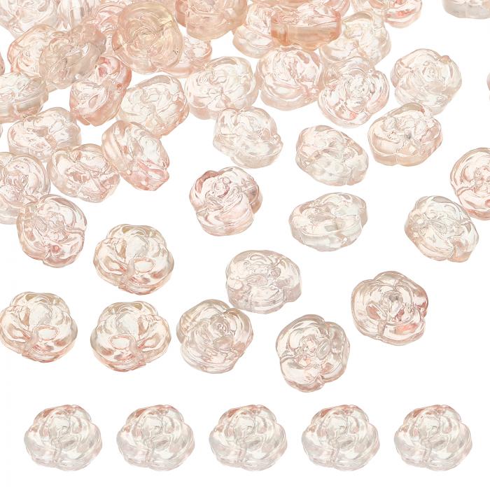 uxcell 100個のローズビーズ 0.55"のガラスフラワーローズ装飾彫刻されたルーズスペーサー水晶クラフト..