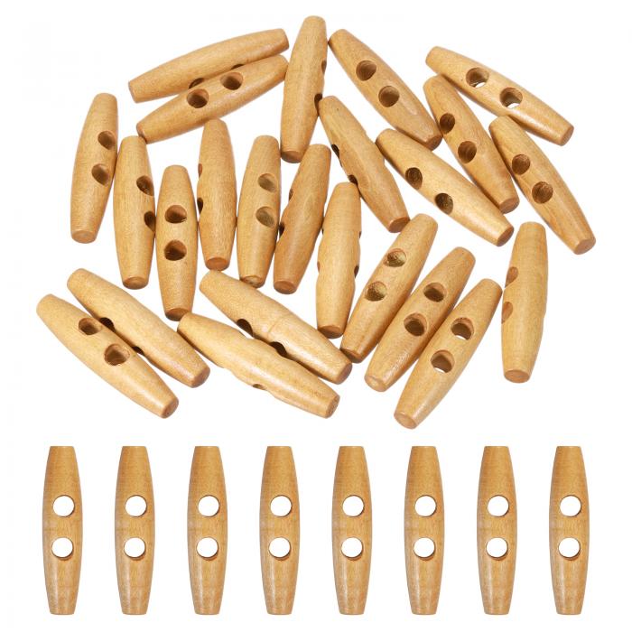 uxcell 24個 木製トグルボタン 60mm/2.4" 2穴ウッドオリーブ製ボタン DIYクラフトコートセーター衣類ジ..