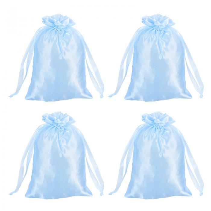 uxcell 引き紐付きサテンバッグ、4x6インチのウェディングファボーバッグミニギフトパッケージングバッグ、誕生日、クリスマス、宝石パーティー用（ブルー、4個入り）