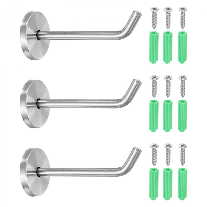 uxcell 3個のステンレス製コートフック、4x0.3インチの象の鼻ヘビーデューティーローブバスルームタオルフックラウンド壁掛けフック(ネジ付き)ベッドルーム...