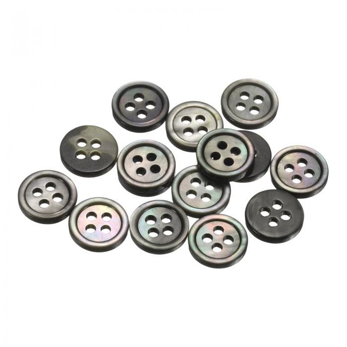 uxcell 15個入りの天然貝ボタン、4穴10mmマザーオブパールボタン、シャツ、コート、スーツ、ジャケット、ジーンズ、スカート用のDIY縫製クラフト、黒/シルバー