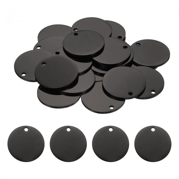 uxcell 20個の丸い空白スタンピングタグ38mmステンレススチールサークル磨き空白タグペンダント、ブレスレットクラフトラベリング作成用の穴付き、黒