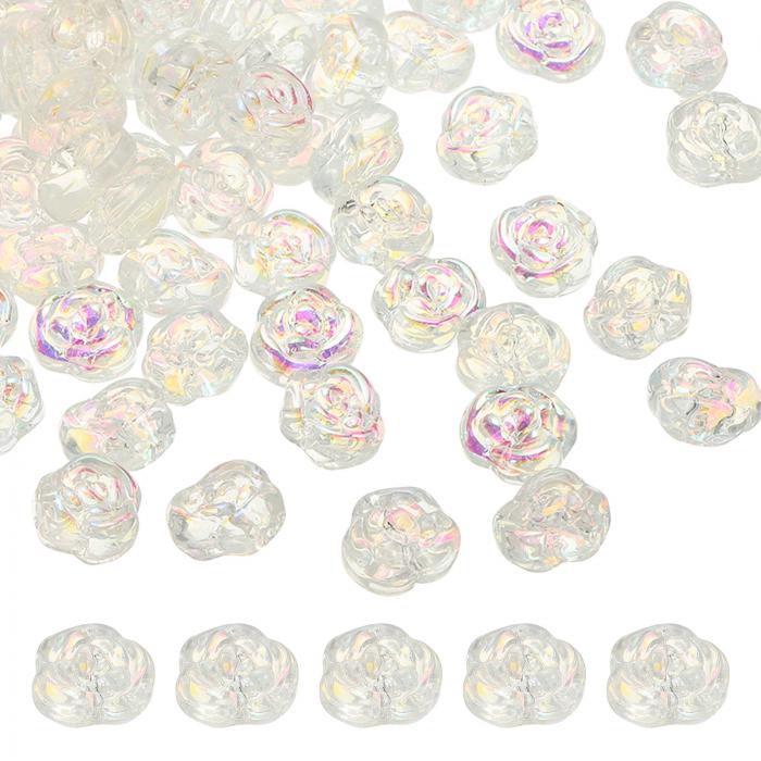 uxcell 100個のローズビーズ 0.55"のガラスフラワーローズ装飾彫刻されたルーズスペーサー水晶クラフト..