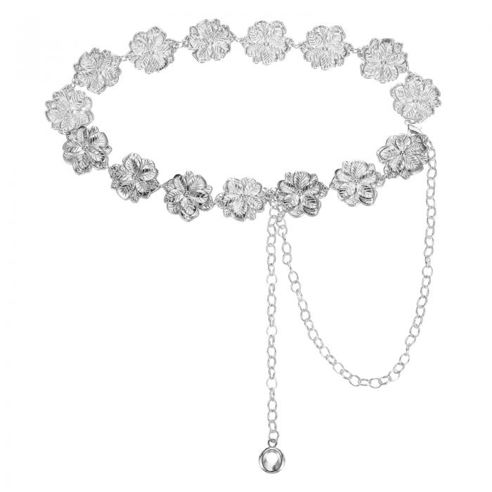 uxcell ウェスタンメタルコンチョベルト ウィメンズウエストチェーンベルト ジーンズドレスとのカントリーコンサートアウトフィット フラワー シルバートーン