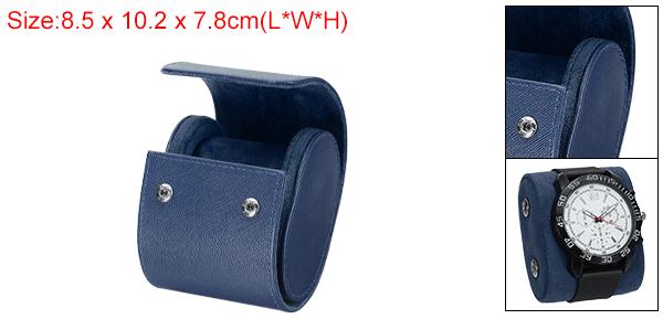 uxcell 腕時計ロールトラベルケース シングルスロット ポータブルレザーウォッチケース 男女兼用 腕時計収納オーガナイザー 取り外し可能な枕付き 旅行用 ディスプレイ クロスグレ イン質感 ブルー