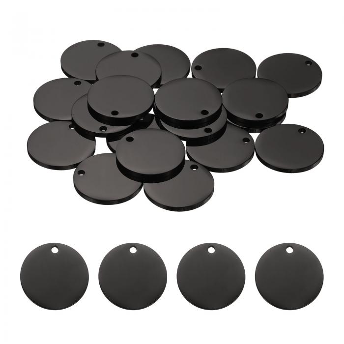 uxcell 20個の丸い空白スタンピングタグ35mmステンレススチールサークル磨き空白スタンピングペンダント、ブレスレットクラフトラベリング作成用の穴付き、黒