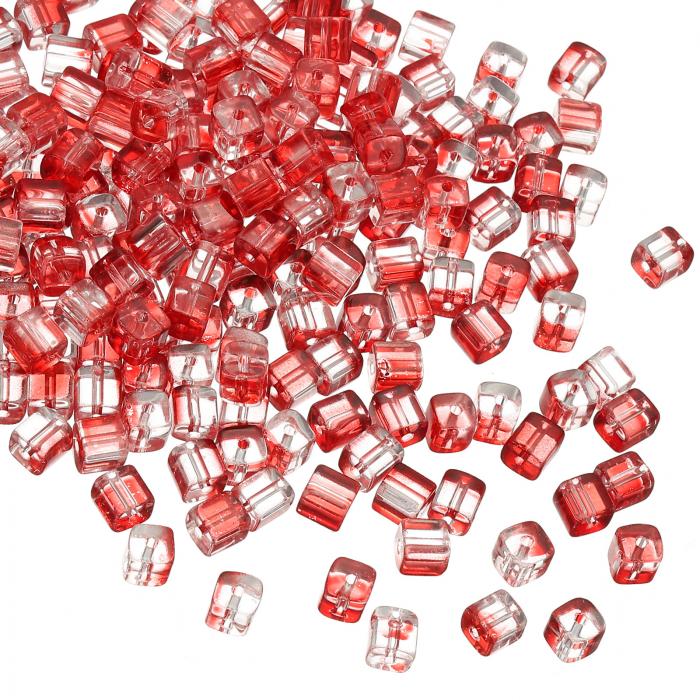 uxcell 200個の水晶キューブビーズ 7mmのクリアガラスのファセットスクエアスペーサービーズ 宝石DIYブレスレットイヤリングネックレス用のクラフト材料 レッド