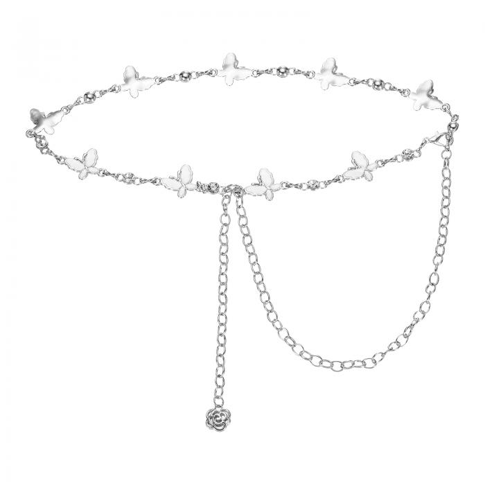 uxcell ウェスタンメタルコンチョチェーンベルト 女性用ドレスジーンズカントリーコンサート衣装用チェーンウエストベルト ホワイトバタフライ