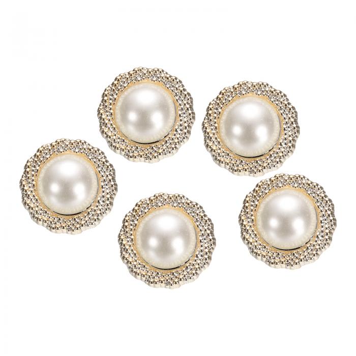 uxcell 5個 34L 金ホワイトフェイクパールボタン 21mm 7/8
