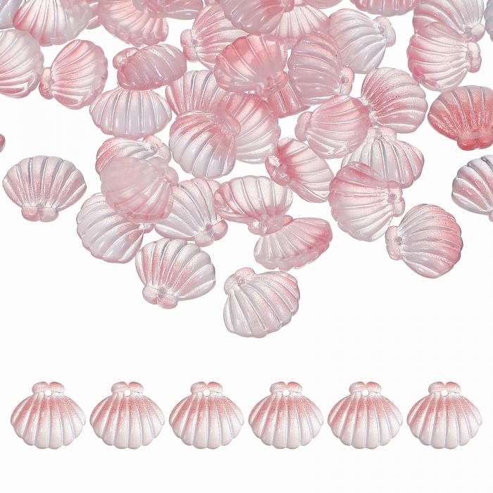 uxcell 50個のガラス水晶ビーズ 貝殻形ビーズクラムシェルスペーサービーズトップドリルビーズ 宝石メ..
