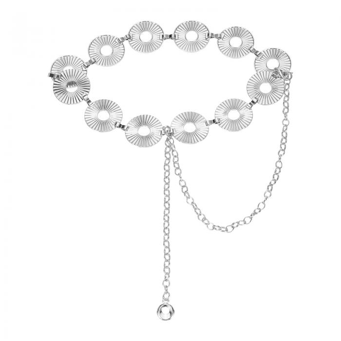 uxcell ウェスタンメタルコンチョチェーンベルト 女性用ドレスジーンズカントリーコンサート衣装用チェーンウエストベルト シルバーサークル