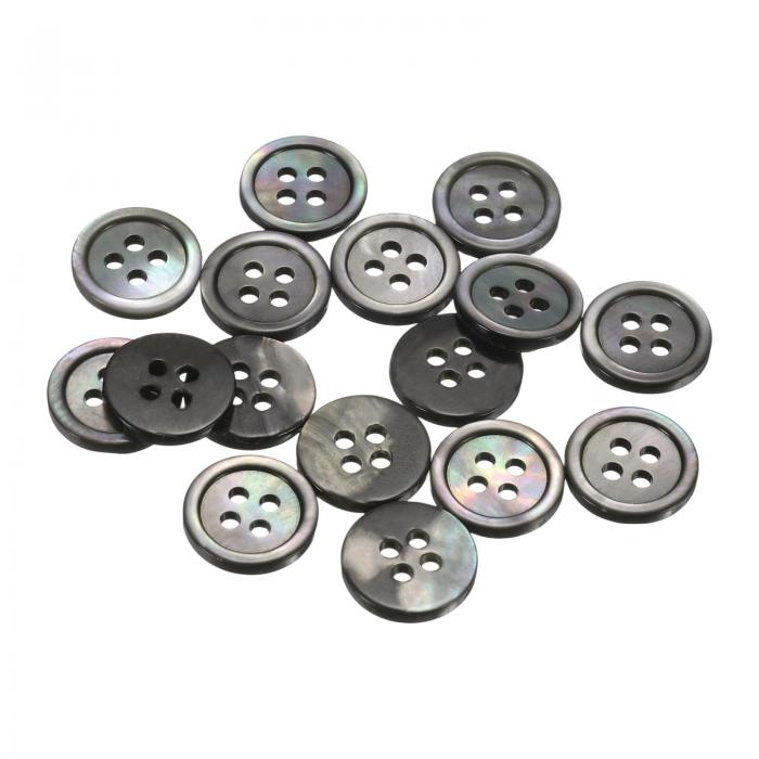 uxcell 15個の天然貝ボタン、4穴12.5mm真珠のボタン、シャツ、コート、スーツ、ジャケット、ジーンズ、スカート、DIY、裁縫、クラフト用、黒/シルバー