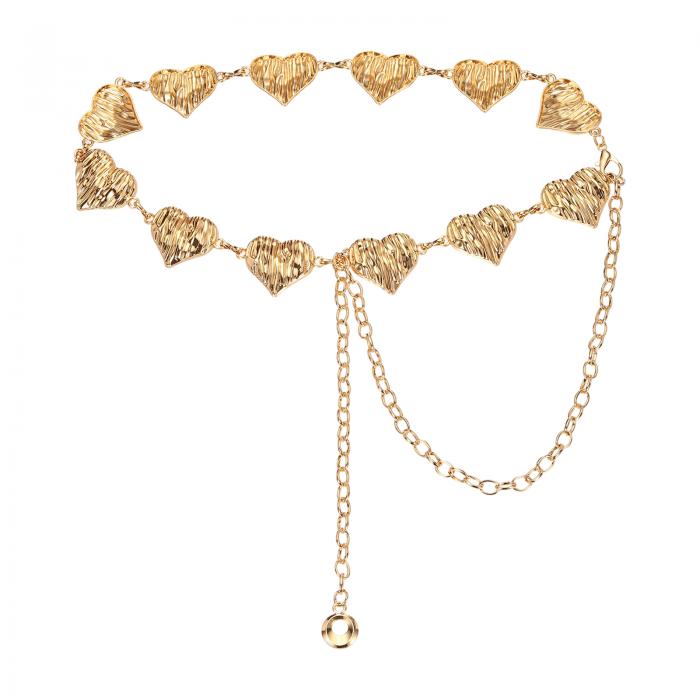 uxcell ウェスタンメタルコンチョチェーンベルト 女性用ドレスジーンズカントリーコンサート衣装用チェーンウエストベルト 金ソリッドハート