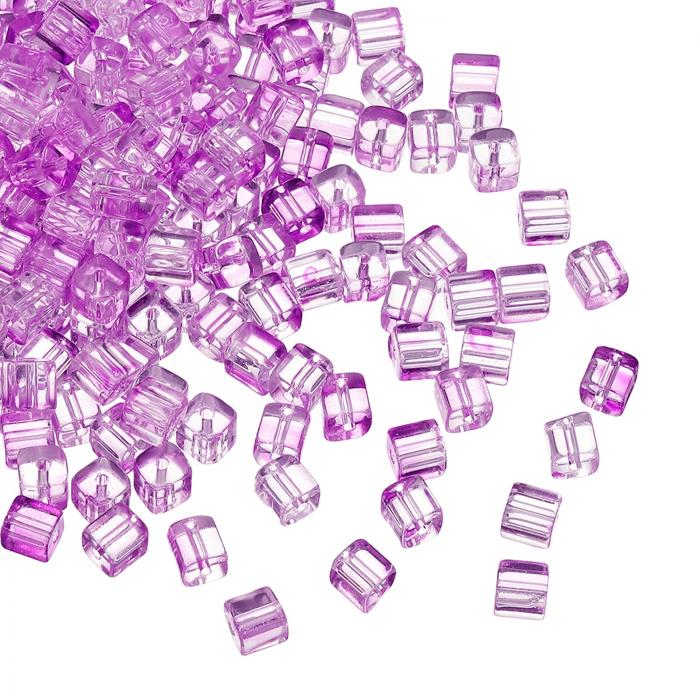 uxcell 200個の水晶キューブビーズ 7mmのクリアガラスのファセットスクエアスペーサービーズ 宝石DIYブレスレットイヤリングネックレス用のクラフト材料 ライトパープル