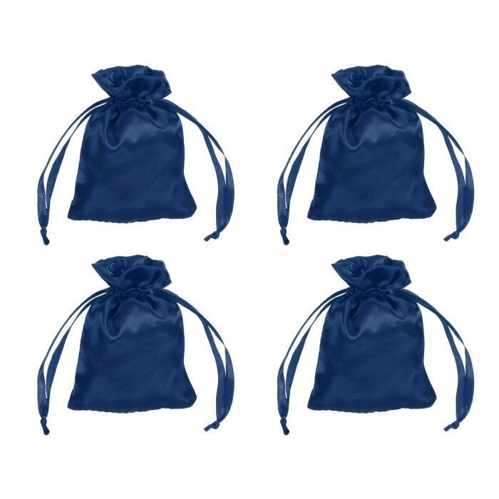 uxcell 引き紐付きサテンバッグ、3x4インチのウェディングファボーバッグミニギフトパッケージングバッグ、誕生日、クリスマス、宝石パーティー用（ネイビーブルー、4個入り）