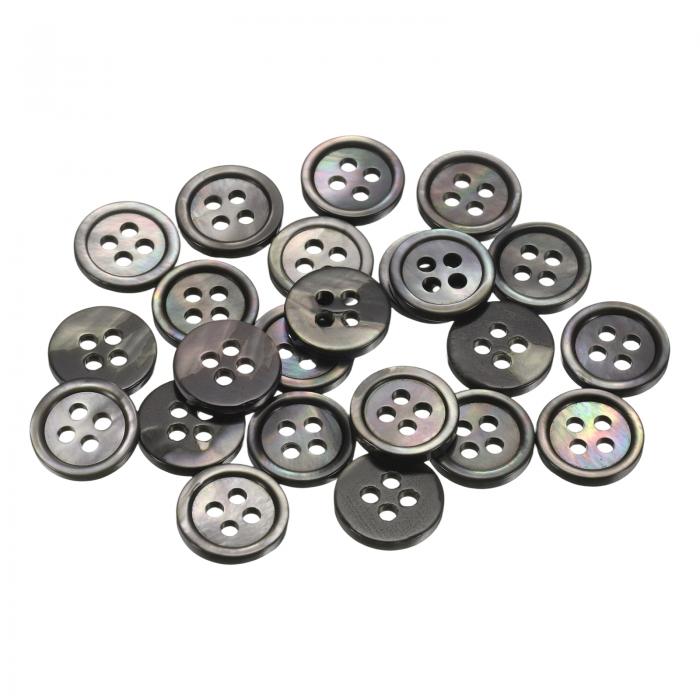 uxcell 25個の天然貝ボタン、4穴11.5mm真珠のボタン、シャツ、コート、スーツ、ジャケット、ジーンズ、スカート、DIY裁縫クラフト用、黒/シルバー
