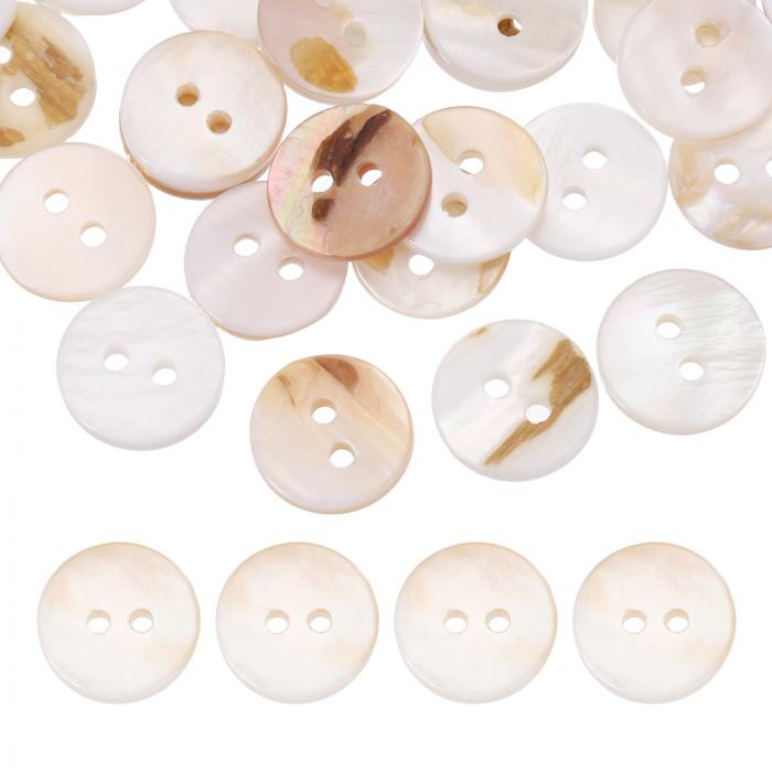 uxcell 120個 丸い天然貝ボタン 12.5mm 2穴真珠 母貝クラフトシーシェルボタン 服 シャツ ドレス 縫製DIYクラフト作り用 白い
