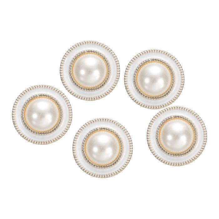 uxcell 5個 34L 金ホワイトフェイクパールボタン 21mm 7/8