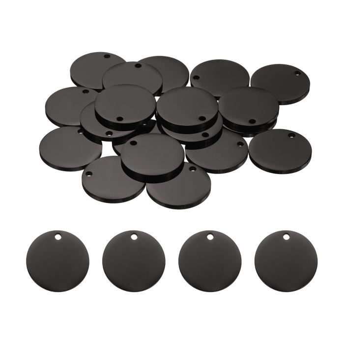 uxcell 20個の丸い空白スタンピングタグ32mmステンレススチールサークルポリッシュ空白スタグペンダント、ブレスレットクラフトラベリング用の穴付き、黒