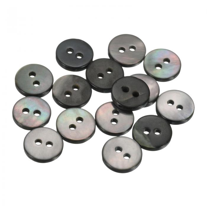uxcell 15個入りの天然貝ボタン、2穴10mmフラットマザーオブパールボタン、シャツ、コート、スーツ、ジャケット、ジーンズ、スカート用のDIY縫製クラフト、黒/シルバー