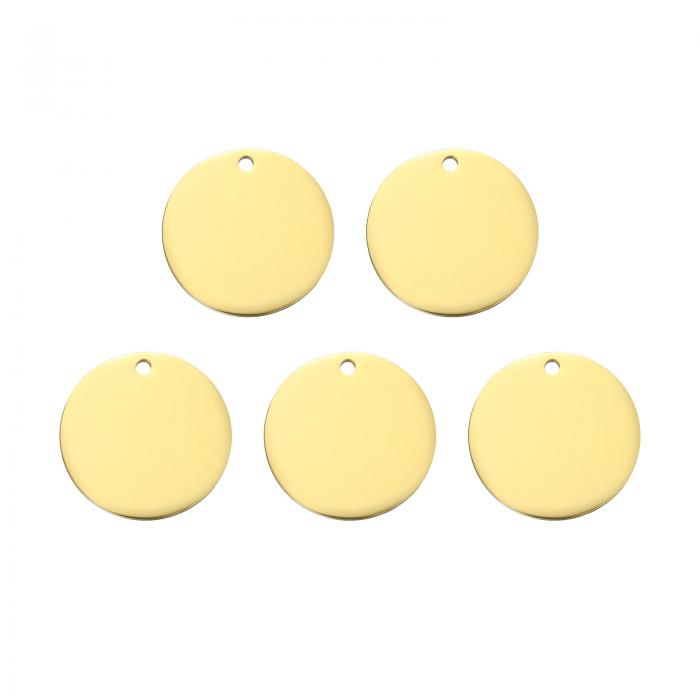 uxcell 5個の丸い空白スタンピングタグ45mmステンレススチールサークル磨き空白スタンプペンダント、ブレスレットクラフトラベリング用の穴付き、金