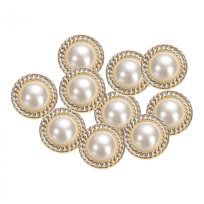 uxcell 10個 28L 金ホワイトフェイクパールボタン 18mm 直径 0.45