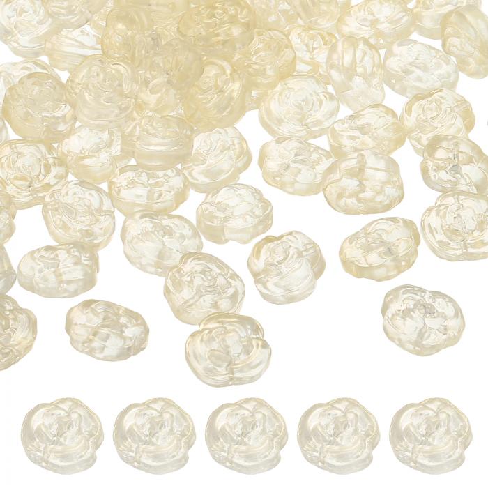 uxcell 100個のローズビーズ 0.55"ガラスフラワーローズ装飾彫刻されたルーズスペーサー水晶クラフトビ..