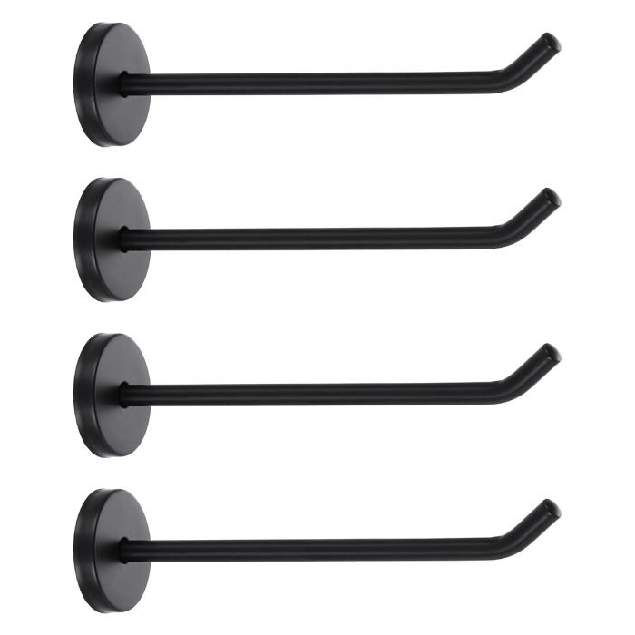 uxcell 4個5.7インチコートフック、ステンレス製ロングノーズ壁掛けフック、居間、バスルーム、クローゼット、ワードローブ用のローブタオルハンガー、黒