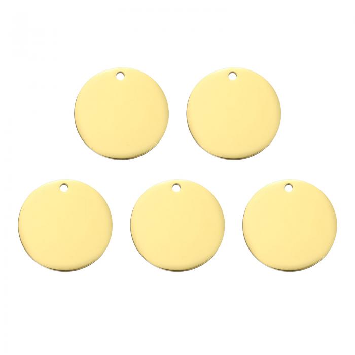 uxcell 57mmステンレススチールサークルポリッシュ空白タグペンダント5個セット、ブレスレットクラフトラベリング用の穴付き、金