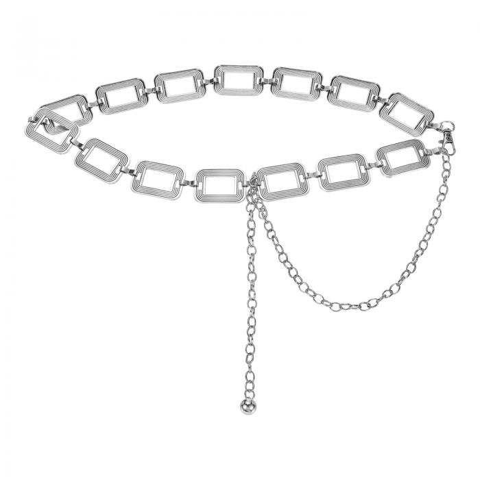 uxcell ウェスタンメタルコンチョチェーンベルト 女性用ドレスジーンズカントリーコンサート衣装用チェーンウエストベルト シルバーホロー長方形