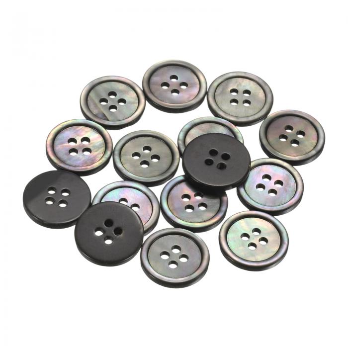 uxcell 15個入りの天然貝ボタン、4穴15mmマザーオブパールボタン、シャツ、コート、スーツ、ジャケット、ジーンズ、スカート用のDIY縫製クラフト、黒/シルバー