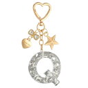 PATIKIL かわいいイニシャルレターキーチェーン レターQ 女性用ブリングラブバタフライスター バッグバックパック財布車のキーカップアクセサリーシルバー