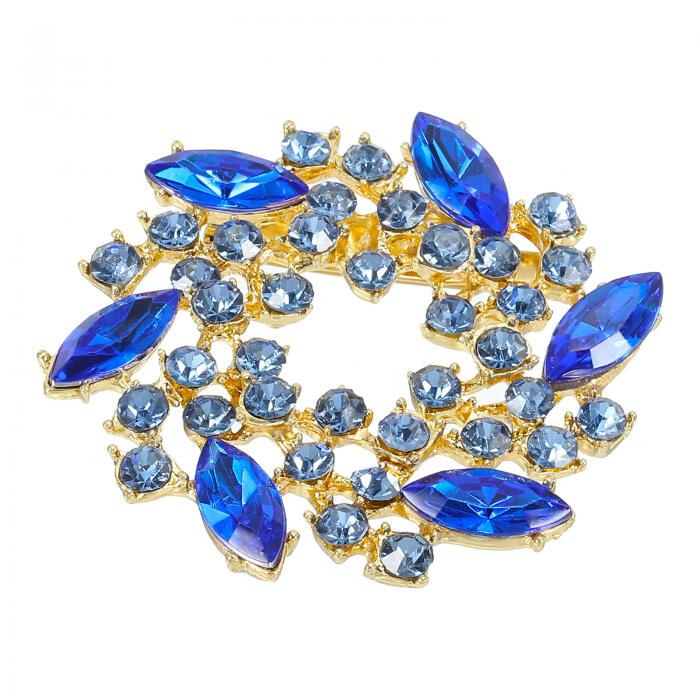 PATIKIL ラインストーンフラワーブローチピン 大きな水晶リースラ ペルピン 女性用ウェディングパーティー誕生日ダンスバンケットドレス衣類帽子バッグ装飾 ダークブルー