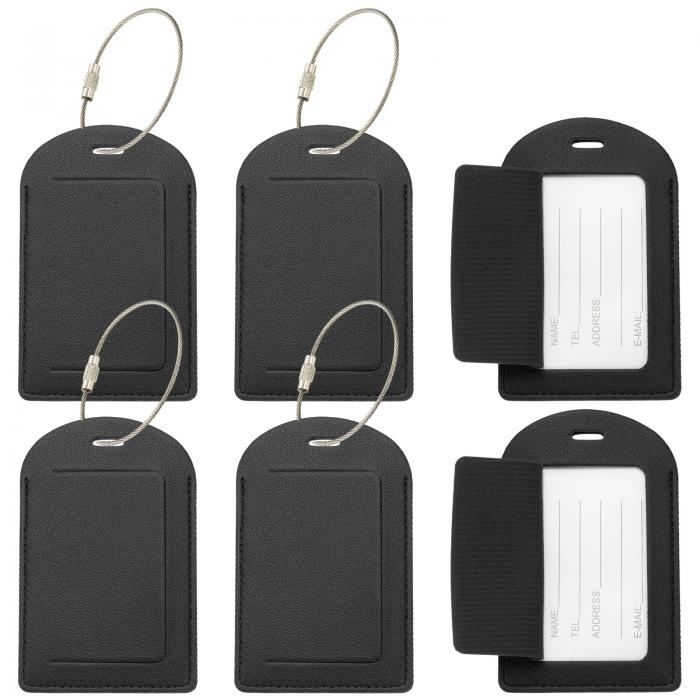 PATIKIL 6個 スーツケースタグ 黒レザーラゲッジネームタグ 旅行用アクセサリー 飛行機旅行 必需品 ホテルで チェックイン用 荷物バッグ 男性用 女性用 横向きフリップ(3)