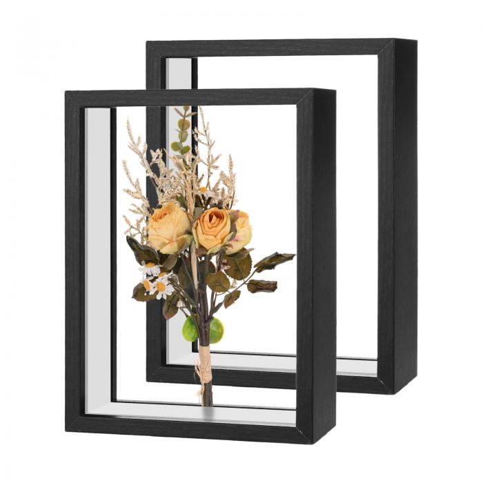 M METERXITY ドライフラワーフレーム2個パック、5 x 7インチのダブルアクリルウッデンドライフラワーフォト浮動フレーム、テーブルトッ..